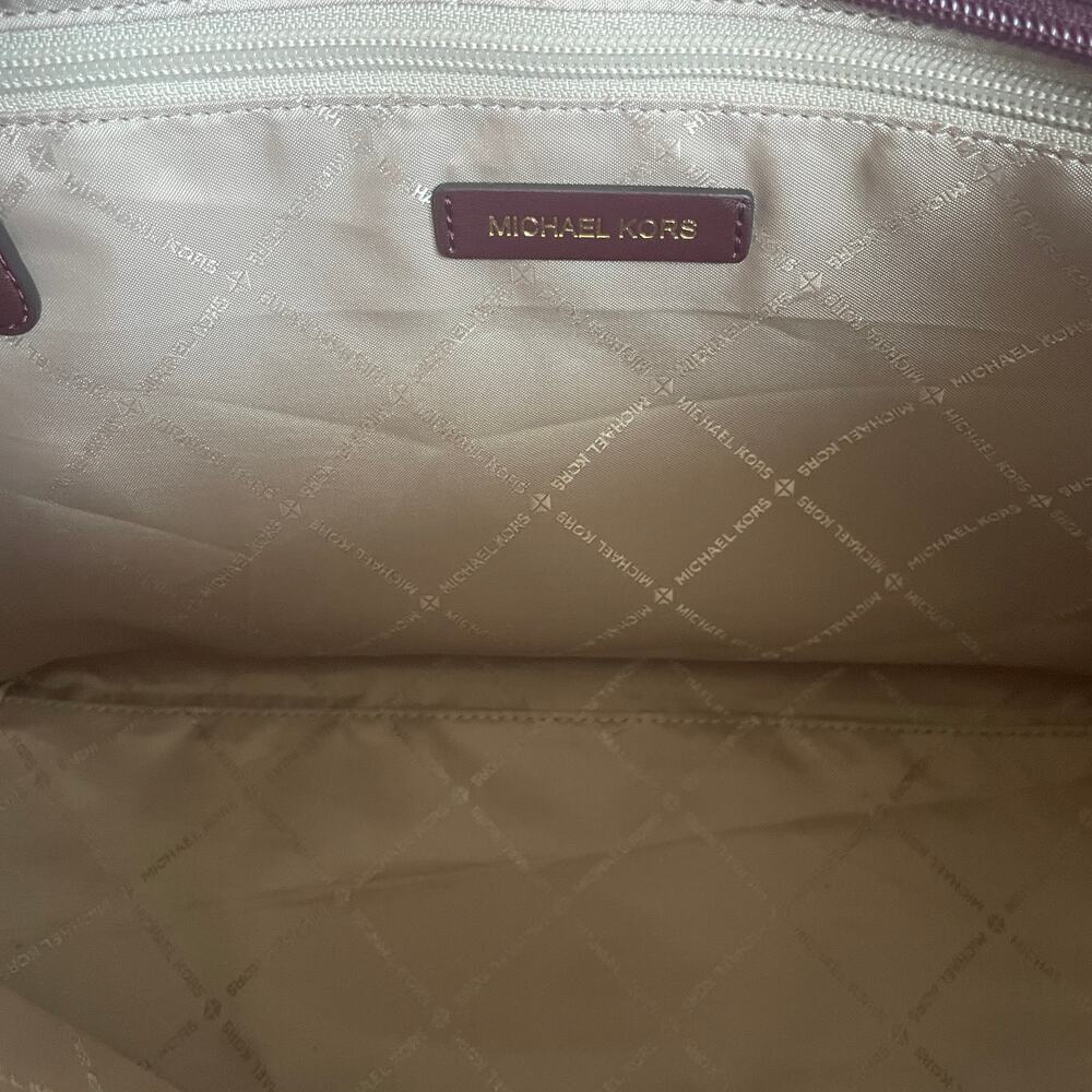Michael Kors Jet Set Medium Tote | Colorblock MK Logo Pink Burgundy - Picture 11 of 14